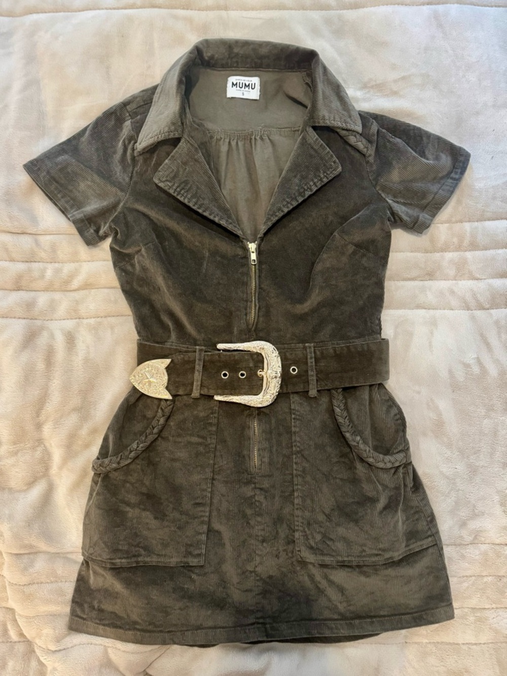 Show Me Your Mumu Outlaw Dress in Green Corduroy, size Small